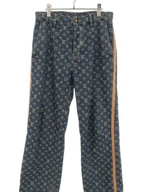Louis Vuitton Side Leather Line Monogram Denim Pants 30